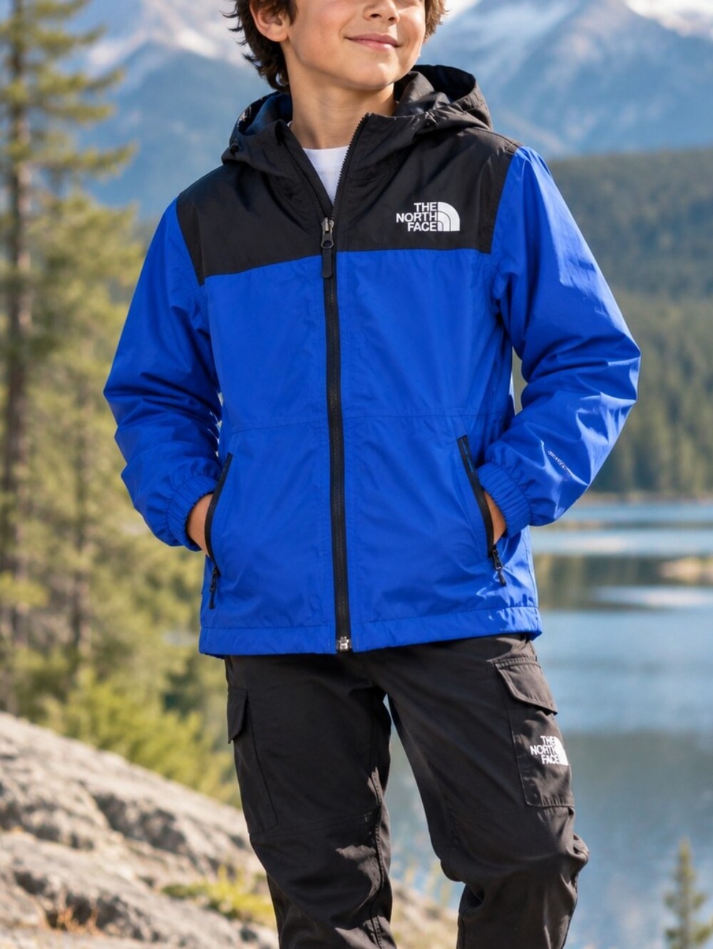The North Face Boys M 10/12 Blue Black DryVent Hooded Jacket